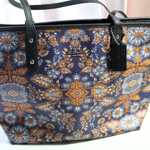 COACH Large Tote & Matching Wristlet, Blue/Orange Floral PVC, EUC - Picture 3 of 13